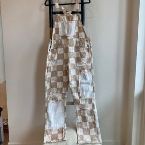 Tan and White Checkered Overalls
